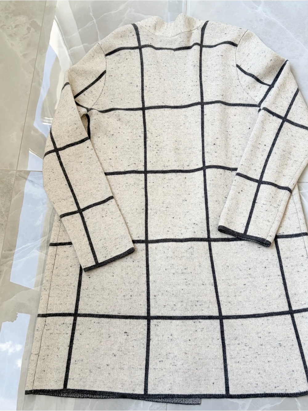 Eileen Fisher Peppered Windowpane Wool Organic Cotton Open Front Cardigan Large - Picture 8 of 8